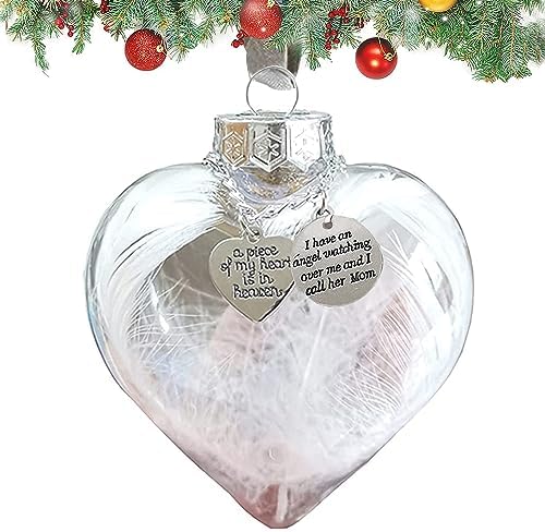 BTORER Christmas Ornaments Clear Heart Ball, Memorial Ornaments for Loved One Personalize, A Piece of My Heart is in Heaven Christmas Tree Hanging Decorations Heart-Shaped Ball Ornament Xmas Gifts