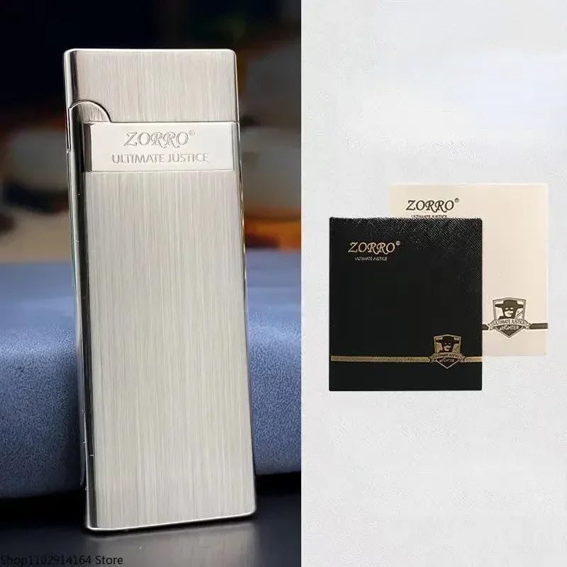 ZORRO 636 Premium Ultra-Thin Windproof Metal Lighter, Refillable Pocket-Sized Collectible with Gift Box Silver-with Box