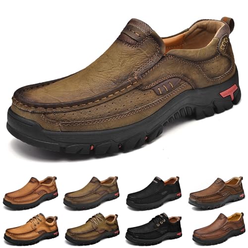 Men's Slip On Waterproof Loafers Leather Walking Boots Mens Slip-On Dress Shoes Slippers for Men Outdoor Trekking Camping Sneakers