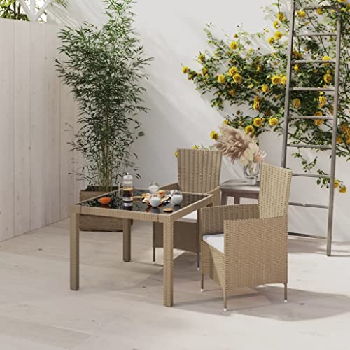 Woonisher 3-TLG. Garten-Essgruppe mit Auflagen Poly Rattan Beige...