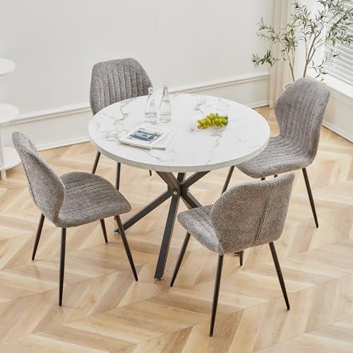 BenyLed Juego de Mesa y Sillas de Comedor, Mesa de Comedor Redonda de 100cm y 4 Sillas de Cocina de Estilo Nórdico, para Cocina, Sala, Comedor, Oficina (Blanco/Negro+ST-Gris)
