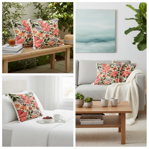 Image of STITCHNEST 'Little Meadow Series' Tassled Cushion Cover | Set of 2 | Floral Cushion Cover 24 inch x 24 inch