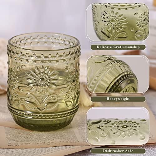 Airsky Set Of 6 Olive Green Vintage Drinking Glassware- 12Oz Green Glass Drinking Cups, Thick Farmhouse Drinking Glasses thumb #2