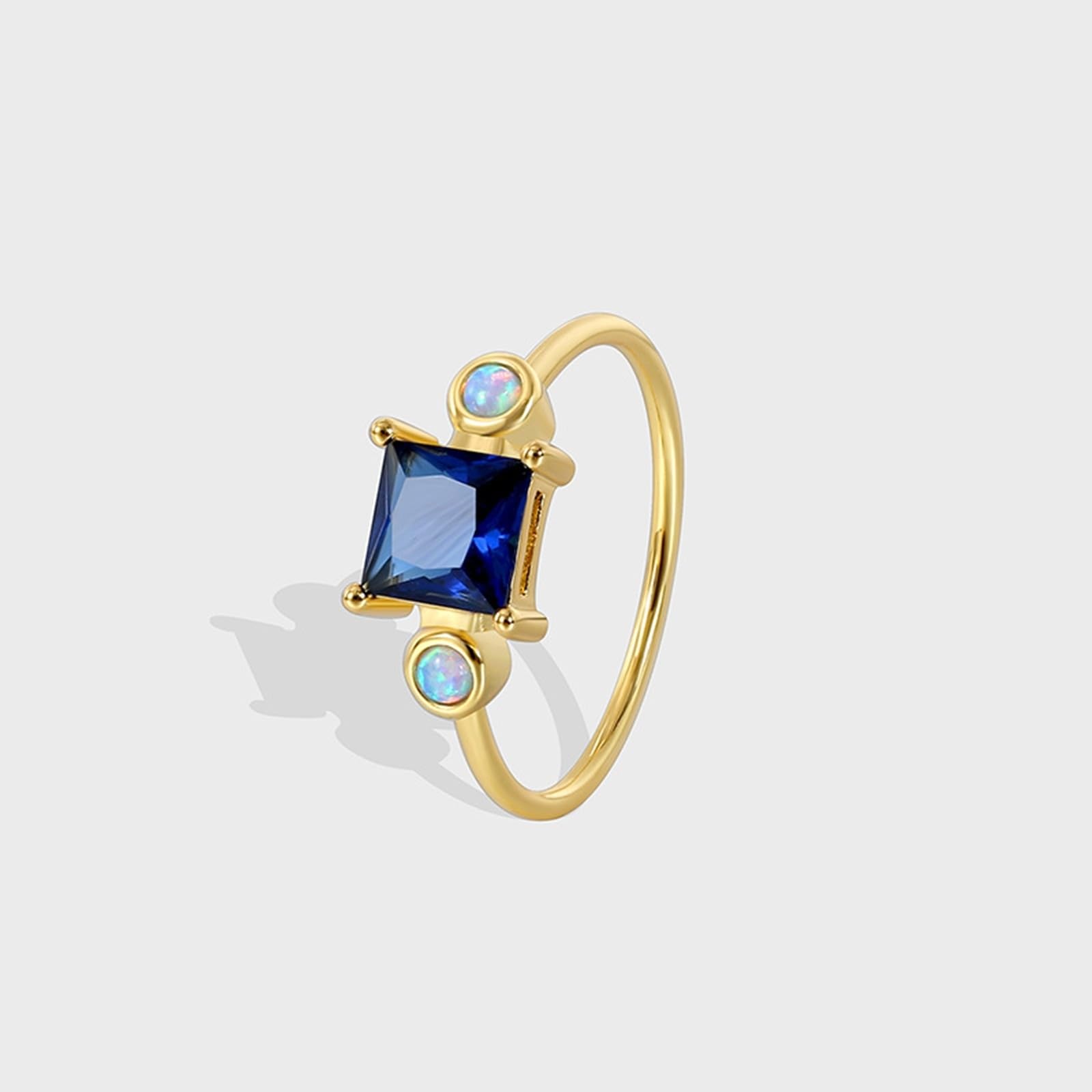 Wedding Au375/Au585/Au750 - Anello in oro resistente all'acqua 9 carati, con zaffiro geometrico realizzato in laboratorio, misura 45 (14,3), classico per zia Ringraziamento personalizzato