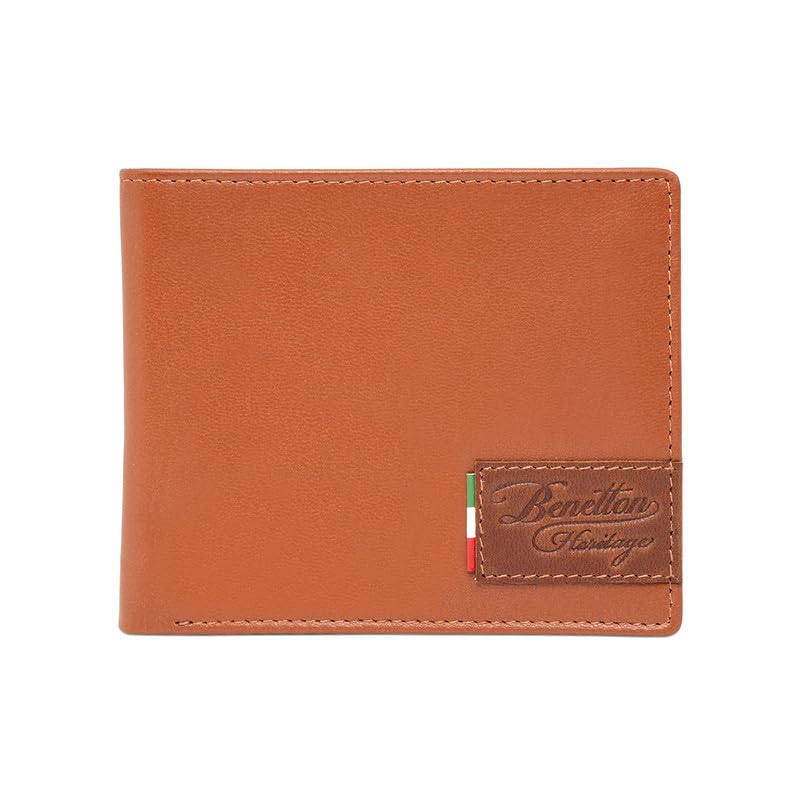 United Colors of Benetton Men’s Genuine Leather Global Coin Wallet Polatsk – Tan | Slim Bifold with Secure Coin Pouch, 2 Compartments 4 Card Slots | Stylish Purse of Gents