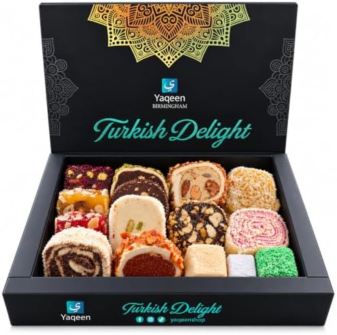 Turkish Delight Lokum Mix Gift Box 16 different flavours Deluxe Sweets Oriental Marshmallow Gift Box Gourmet Soft Candy Vegetarian Halal 350 g