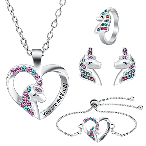 OSDUE Conjunto de Joyas de Unicornio: Collar, Pulsera, Anillo,