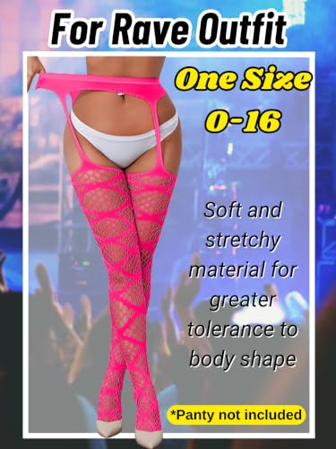 Image of Kaei&Shi Womens Thigh High Fishnet Garter Stockings Rave Party | Suspender Pantyhose, Sexy Tights for Date Night Club