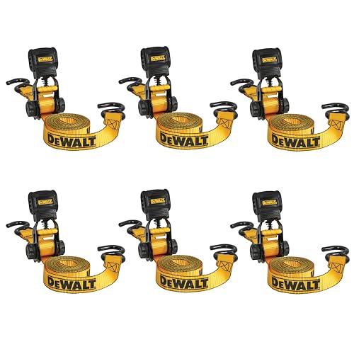 DEWALT DXBC15006X Black/Yellow 1' x 10' Ratchet Tie Down Strap - 500 lb Safe Working Load / 1,500 lbs Break Strength, 6 Pack