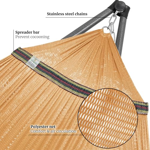 Image of Tranquillo Combo x2 Hammocks with Stand for Outside & Tree Straps, Heavy Duty Hammock with Stand 600lbs for Indoor Outdoor Patio Backyard, x2 Hammocks for 2 Person (Combo - Yellow, Medium)