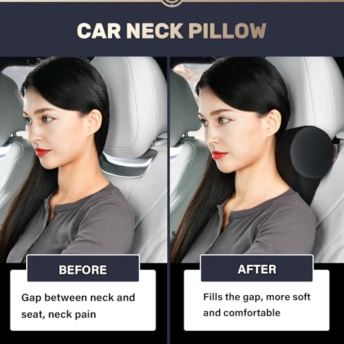 Image of Coverado Car Headrest Pillow, Ergonomic Memory Foam Car Neck Pillow for Driving Seat with Adjustable Strap, Soft PU Leather Breathable Removable Cover Neck Support for Neck Pain Relief - Black