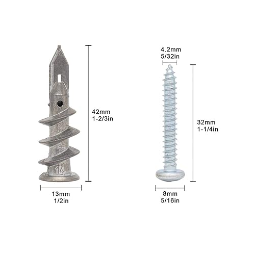 Miniatura 2 de Anclajes autoperforantes de zinc para paneles de yeso con kit de tornillos de acero inoxidable, anclajes de pared de metal resistente y tornillos #8
