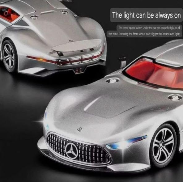 Image of Scale 1:24 Marcdes Vision AMG GT Future Alloy Diecast Pullback Metal Car Toy with Sound Light & Opening Doors - Best Gift Toy for Kids (1:24 Mercdes Vision AMG GT Future - Silver)