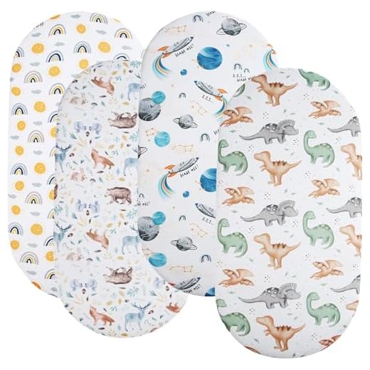 Bassinet Sheets 4 Pack Compatible with Munchkin Brica Fold n Go Travel Bassinet,Stretchy Ultra Soft Sun/Forest Deer/Space/Dinosaur
