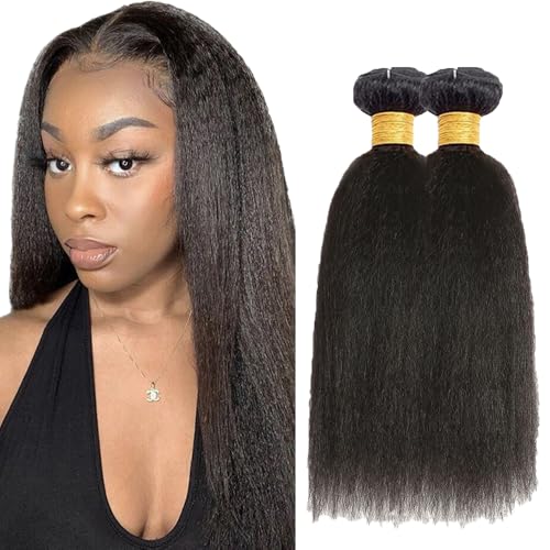 Tissage yaki straight cheveux humains brésiliens noirs lisses de 34 pouces