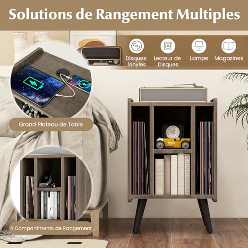 GOPLUS Table d’appoint avec Station de Charge,2 Prises, 2 USB, 1 Type-C, Meuble Rangement Vinyle, 4 Compartiments, Pieds Surélevés pour Canapé, Salon, Chambre, Chêne Gris - Les Beatles, Paul McCartney, John Lennon, RIngo Starr, George Harrison GOPLUS Table d'appoint avec Station de Charge,2 Prises, 2 USB, 1 Type-C, Meuble Rangement Vinyle, 4 Compartiments, Pieds Surélevés pour Canapé, Salon, Chambre, Chêne Gris – Image 5