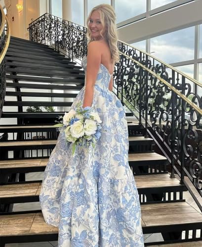 Floral Jacquard Prom Dresses for Women Teens 2025 Satin Strapless Corset Formal Evening Gowns with Pockets4