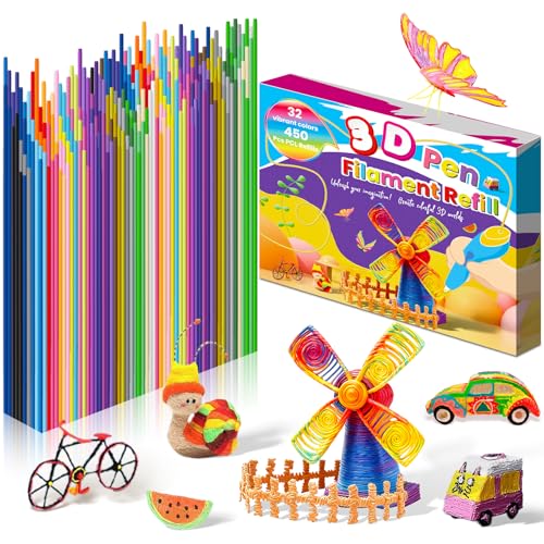 Image of 450 Pcs 3D Pen Printer Filament Refill for Start 3D Pen,32 Colors 2.5mm Thick Low Print Temperature PCL Filament Only Fit for 3Doodler Pens,Each Length 6 Inch