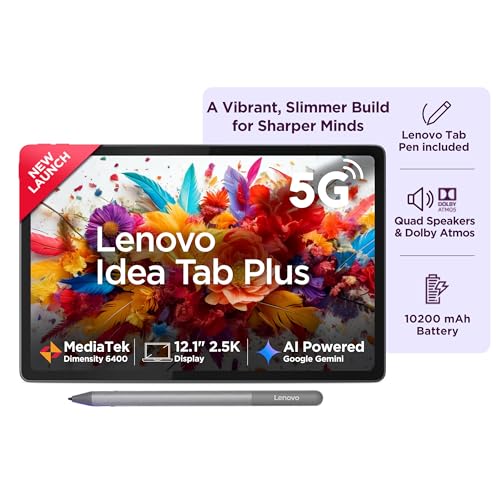 Lenovo Idea Tab Plus with Pen |Wifi +5G |12.1" 2.5K Display, 800nits Peak Brightness |8GB RAM + 256GB ROM (Expandable upto 2TB)| MediaTek Dimensity 6400| 10200mAh|4 Speakers with Dolby Atmos|Luna Grey view 1