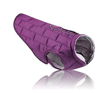 RC GearPro Dog Jacket, Reversible Dog Coat for Cold Weather, Water-Resistant Pet Vest with Reflective Trim (M, Purple)