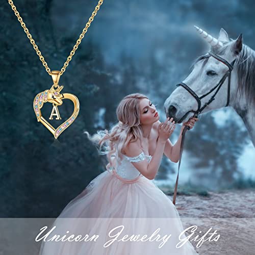Hidepoo Unicorn Necklaces for Girls - CZ Heart Pendant Initial Unicorn Necklaces for Girl Teens Little Girls Jewelry Birthday Gift2