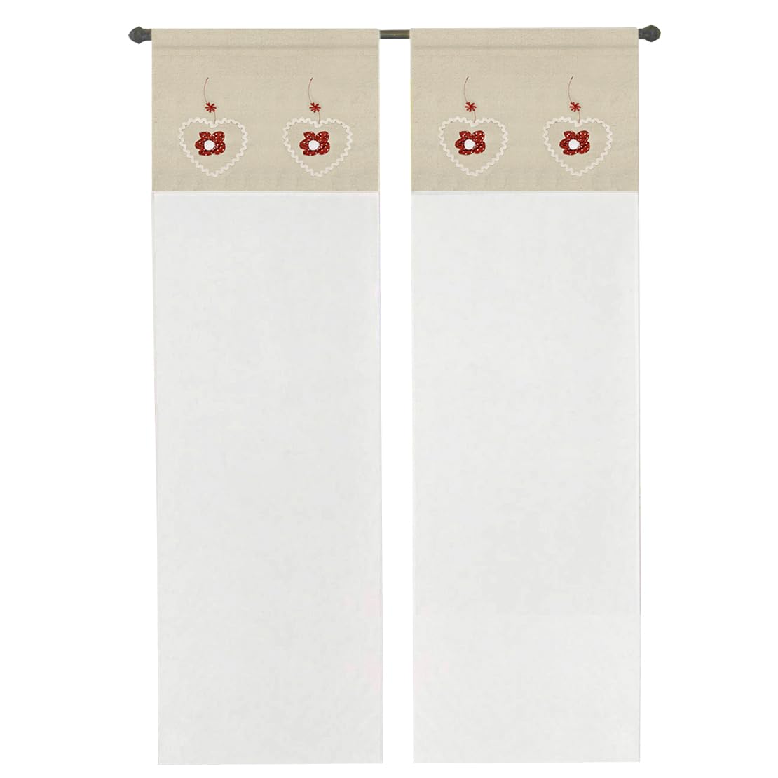 emmevi Tenda Finestra Porta Interno Coppia 2 pz Cuore Shabby Chic Mod.​TENDA RICAMATA 1 CONF 60X240 ROSSO