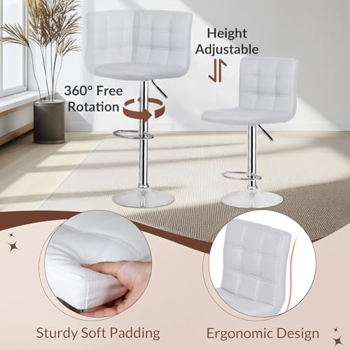 Image of ZENY X-Large Bar Stools - Counter Chairs Adjustable Counter Height Swivel Barstools Set of 4, Square PU Leather Kitchen Counter Height Bar Stools, Kitchen Island Chairs,White