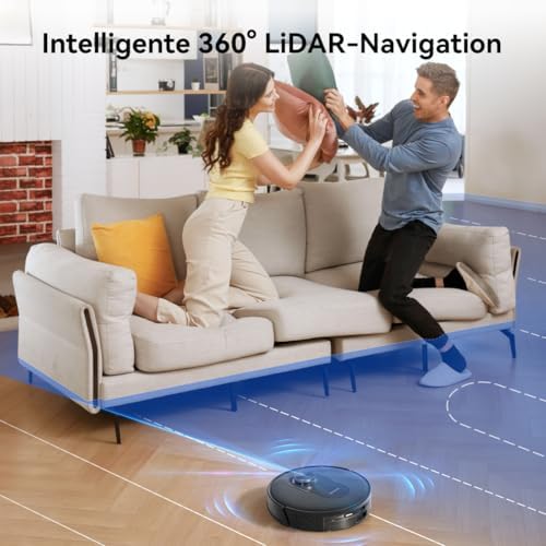 Bild 4 - Proscenic Q8 Max Saugroboter mit Absaugstation, 6000Pa 200min Leistungsstark Staubsauger Roboter mit Wischfunktion, Intelligentes Laser Navigation mit 5 Karten, Steuerung über APP Alexa Siri Google