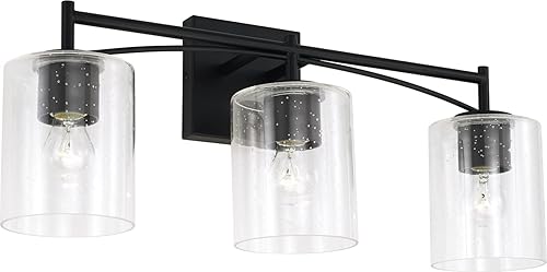 Capital Lighting Peyton 142031MB-510 - Soporte de pared para tocador de baño de vidrio transparente industrial, 3 luces, 300 vatios en total, 10