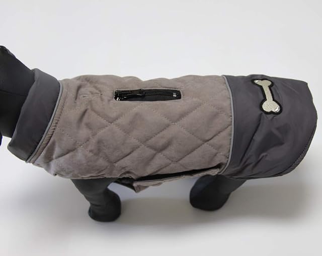 Foto 6 de 7 de JoyDaog Abrigo reversible para perros de gran tamaño, impermeable y cálido, ideal para invierno, gris, XL