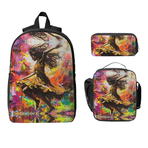 Sac à dos imprimé danse avec boîte à déjeuner et trousse
