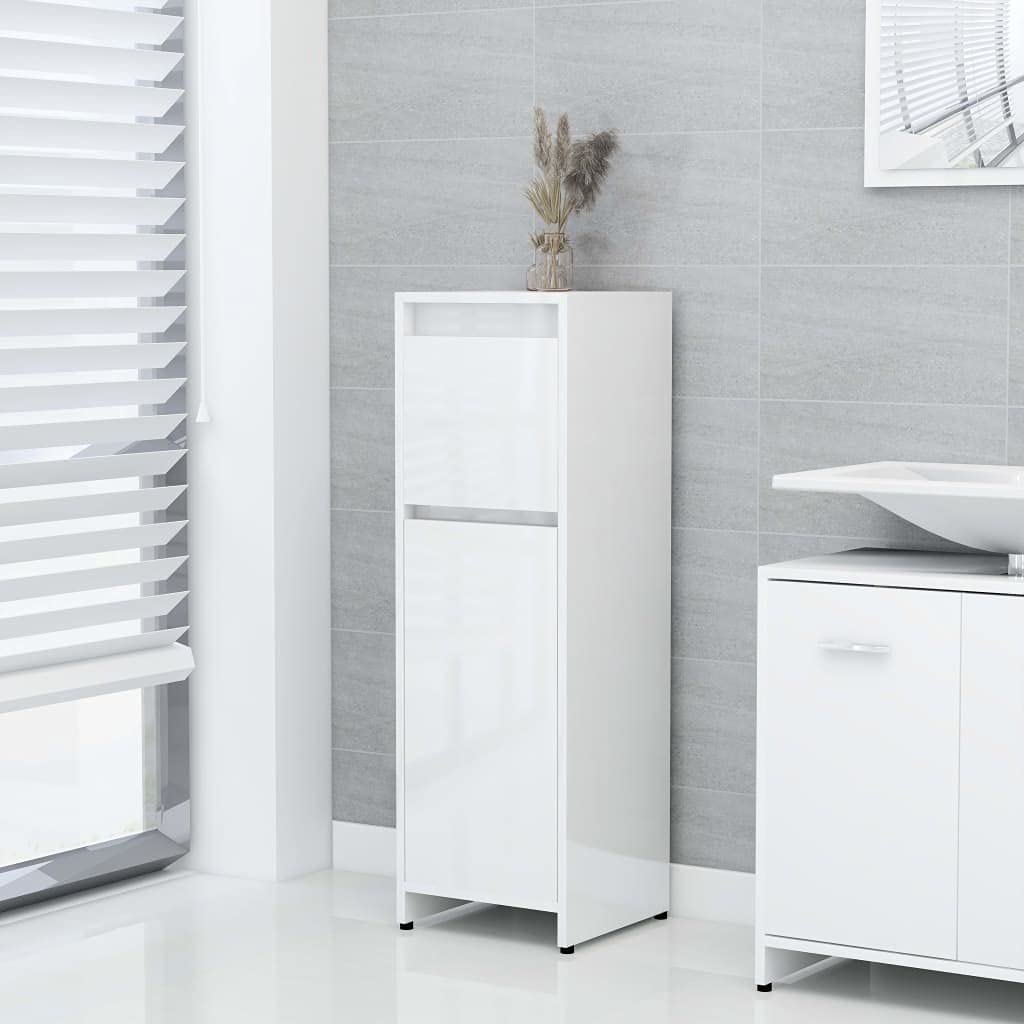 Muebles de baño de madera de ingeniería blanco brillante 30x30x95 cm para almacenamiento auxiliar