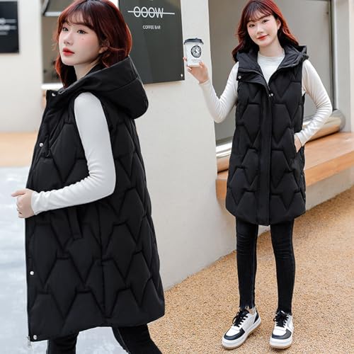 XUNRYAN Girls Puffer Vest Quilted Lightweight Jackets Sleeveless Winter Down Coat Hooded Mid Long Outwear Waistcoat Gilet4