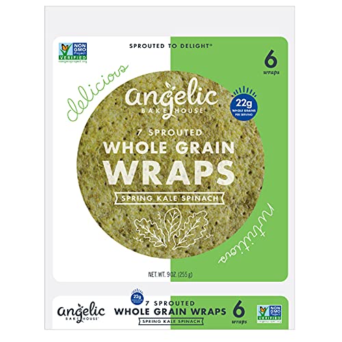 Angelic Bakehouse Spring Kale & Spinach Garden Wraps / Tortillas â€“ 9 Ounce, Pack of 12 â€“ Sprouted Whole Grain â€“ Vegan, Kosher and Non-GMO (72 Wraps)