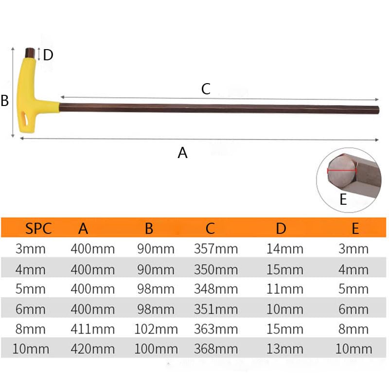 Herramientas Llave hexagonal de 3-10mm de longitud de 400mm, llave con mango en T, destornillador plano/con cabeza de bola, llave hexagonal Allen, herramienta de mano Llaves Allen(3pcs(4mm-6mm))