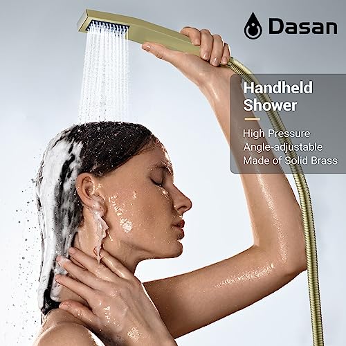 Brushed Gold Shower System with 4 PCS Shower Body Spray Jets & 12’’ Ceiling Shower Head & Handheld Spray, DASAN Full Body Shower Faucet System with Jets Rainfall Shower Combo Set, SA-SS03BBG-S12C - Thumbnail 5