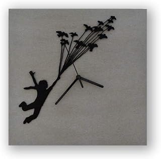 Concrete Clock & Black Acrylic Silhouette - Square Wall Clock - Modern Wall Clock - Little Prince Flies Silhouette - Housewarming Gift Idea