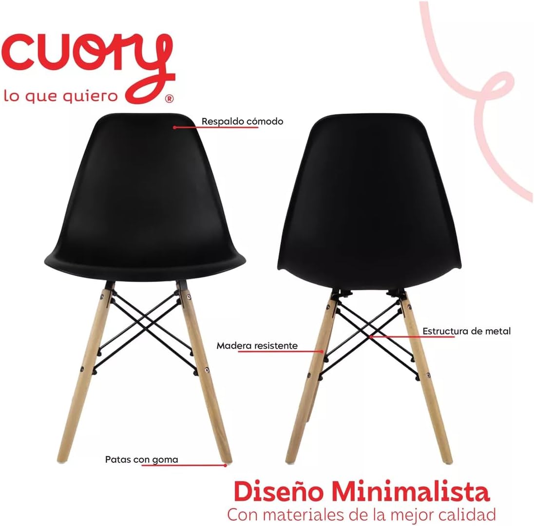 Back view of CUORY Eames Style Shell Chair showing components like comfortable backrest, wood legs, and metal structure