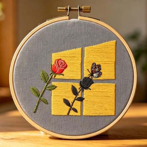 Image of Rose Embroidery Kits for Beginners Adults, Hand Embroidery Starters Kits, Floral Stamped Cross Stitch Kits Needlepoint Kits for Adults Anniversary Valentine's Day Gift, Embroidery Hoop, Video Tutorial