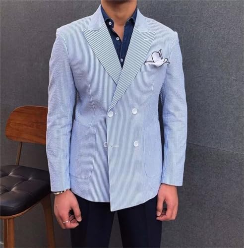 SUZHIMO Mens Seersucker Sports Coat Summer Jacket Leisure Seersucker Blazer for Men Beach Wedding Blazer2