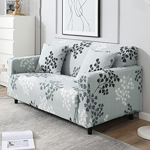 Image of HOKIPO 95% Polyester, 5% Spandex Stretchable Elastic Couch Cover 2 Seater (Ar-4094-D12, Grey)