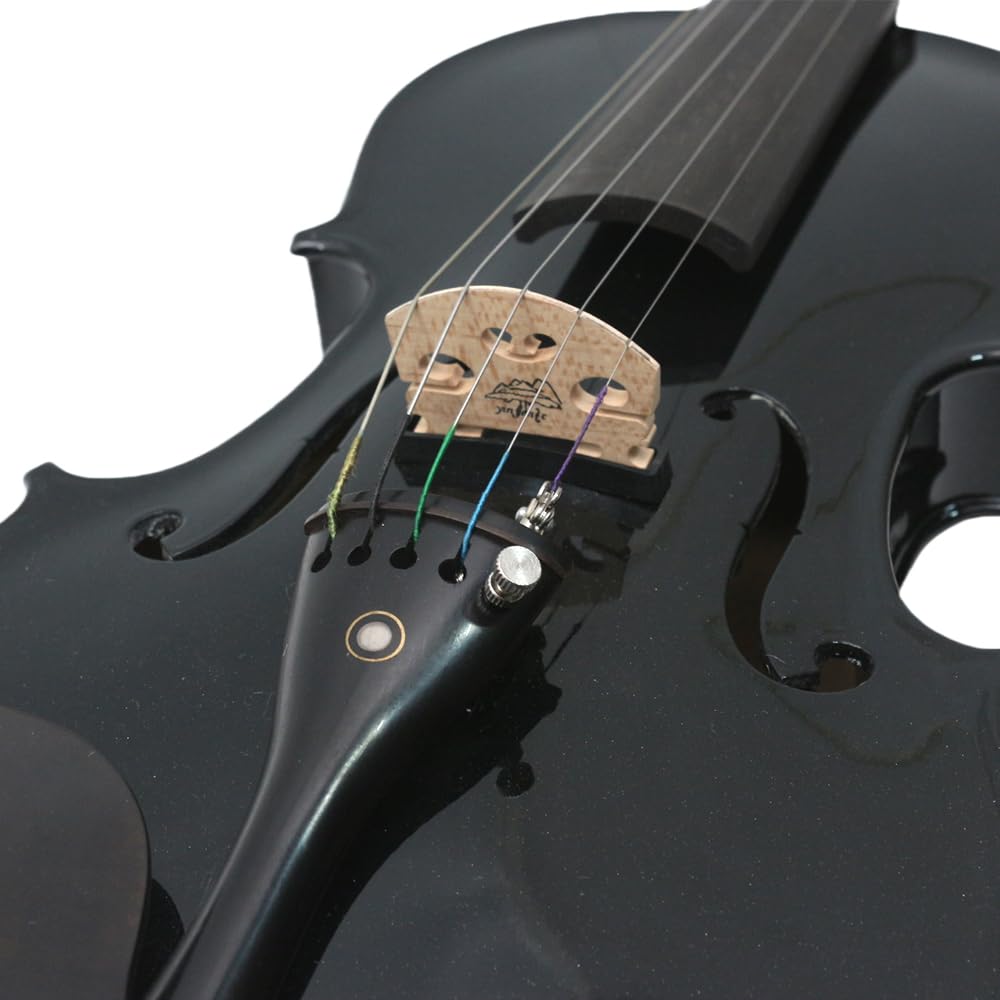 Violon électrique 4/4 5 cordes en épicéa massif avec accessoires en ébène – Parfait pour scène avec étui, archet, câble, chevalet, épaulière, chiffon de nettoyage (noir)