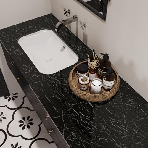 Image of VEELIKE Glossy Black Marble Contact Paper for Countertops Waterproof Peel and Stick Countertops Contact Paper 15.7''x118'' Self Adhesive Vinyl Marble Wallpaper for Kitchen Bathroom Counter Top Covers