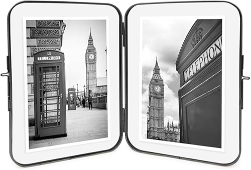 Miniatura 10 de Isaac Jacobs - Marco de fotos flotante de metal de vidrio y latón con borde redondo de doble cara de estilo vintage de 4 x 4 pulgadas, con cierre de