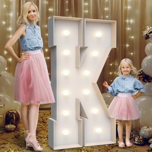 4FT Light Up Marquee Letter K - Large Foam Board Mosaic Kit | Includes Stand and Weighted Water Bag for Wedding, Birthday, Anniversary and Baby Shower Party Decoration