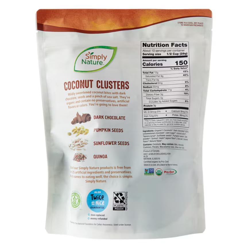 Simply Nature Organic Gluten Free Dark Chocolate Coconut Clusters (10 oz)