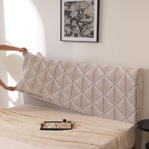 Image of HOMETHREADS 200 GSM Stretchable Jacquard Headboard Cover | Soft, Dust-Proof & Wrinkle-Resistant Bed Back Protector | Fits Leather, Wooden & Fabric Bedsides | for 3ft to 3.5ft Beds (Khaki,90x65cm)