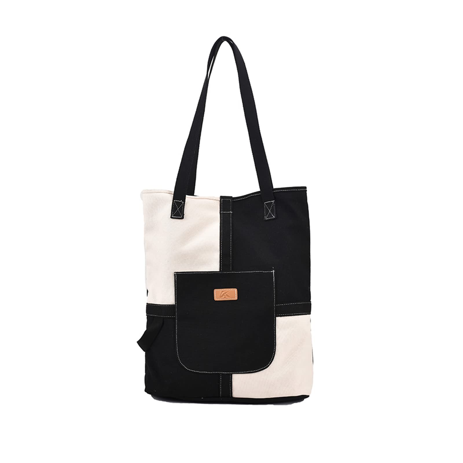 OEIPSMK & OEIPSMK Canvas Handbags for Women Casual Shoulder Bag Large Tote Bag Contrast Hobo Bags Shopping Bag Black, Black, One Size