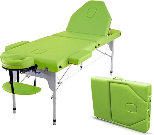 QUIRUMED Elite Aluminium Folding Massage Table, 186 x 66 cm, Green, Massage Table, Leatherette, High Density Padding, Lightweight, Adjustable Height