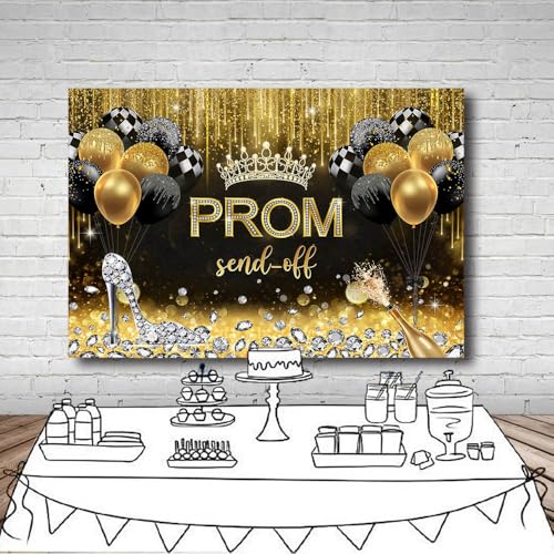 AIBIIN 7x5ft Prom Photo Backdrop for Women, Gold 2025 Graduation Photography Background Class of 2025 Congrats Grad Celebration Prom Party Decoration Supplies College Graduation Banner